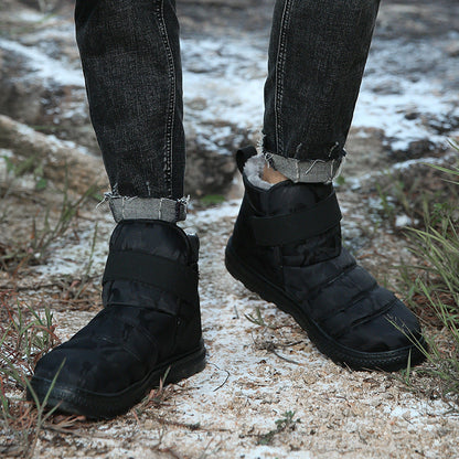 (Limited Time 70% Discount Event) Men's 2024 Winter New Warm Waterproof Non-Slip Puncture-Resistant Velcro Slip-On Snow Boots Ankle Support Orthopedic Wide Toe Arch Support Cotton Shoes