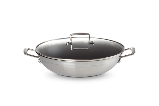 3-ply Stainless Steel Non-Stick Wok with Glass Lid