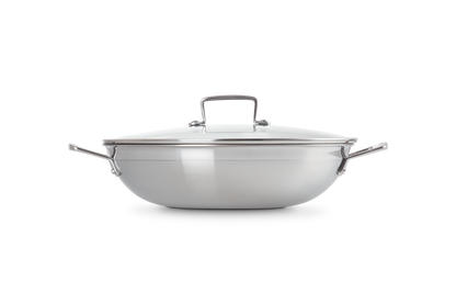3-ply Stainless Steel Non-Stick Wok with Glass Lid