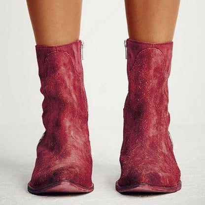 Women's Leather Medium Heel Retro High Heels