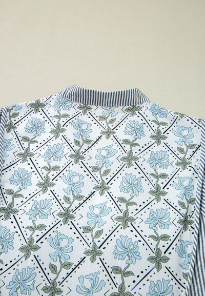 Tied Floral Printed Striped Long Sleeve Dress