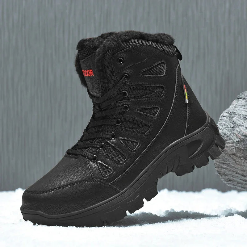 Men's Genuine Leather Warm Snow Boots Waterproof Non-Slip Winter Hiking Boots