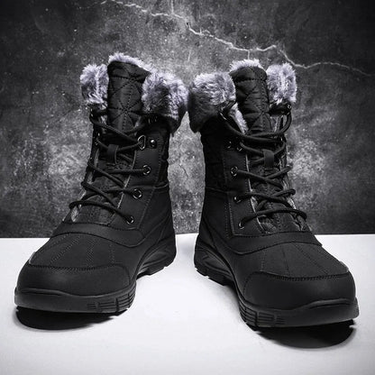 (Limited Time Sale 49%off)Men's Winter Warm Thick Leather Platform Fur Lined Snow Boots Waterproof Non-slip Wear-resistant Winter Boots